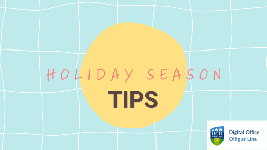 Holiday Season tips in text over a yellow sun imposed on a blue background.  Digital Office logo on the bottom right